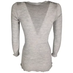 Geripptes Langarmshirt mit Tüllbesatz