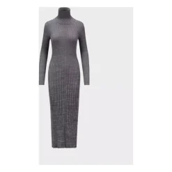 Geripptes Woll-Midikleid mit Rollkragen