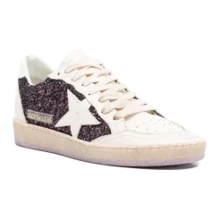 Glitzer Leder Sneakers Gummisohle Schnürung