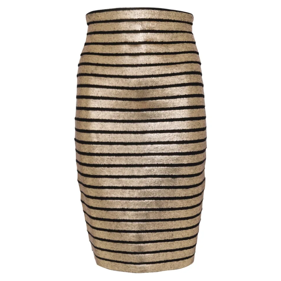 Golden Striped Knit Knee Skirt