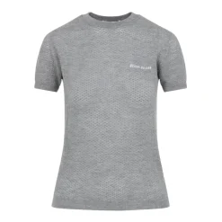 Graues Cashmere T-Shirt mit Logo-Inlay