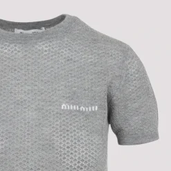 Graues Cashmere T-Shirt mit Logo-Inlay