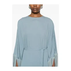 Grün Aqua Cape Ärmel Fransen Kleid