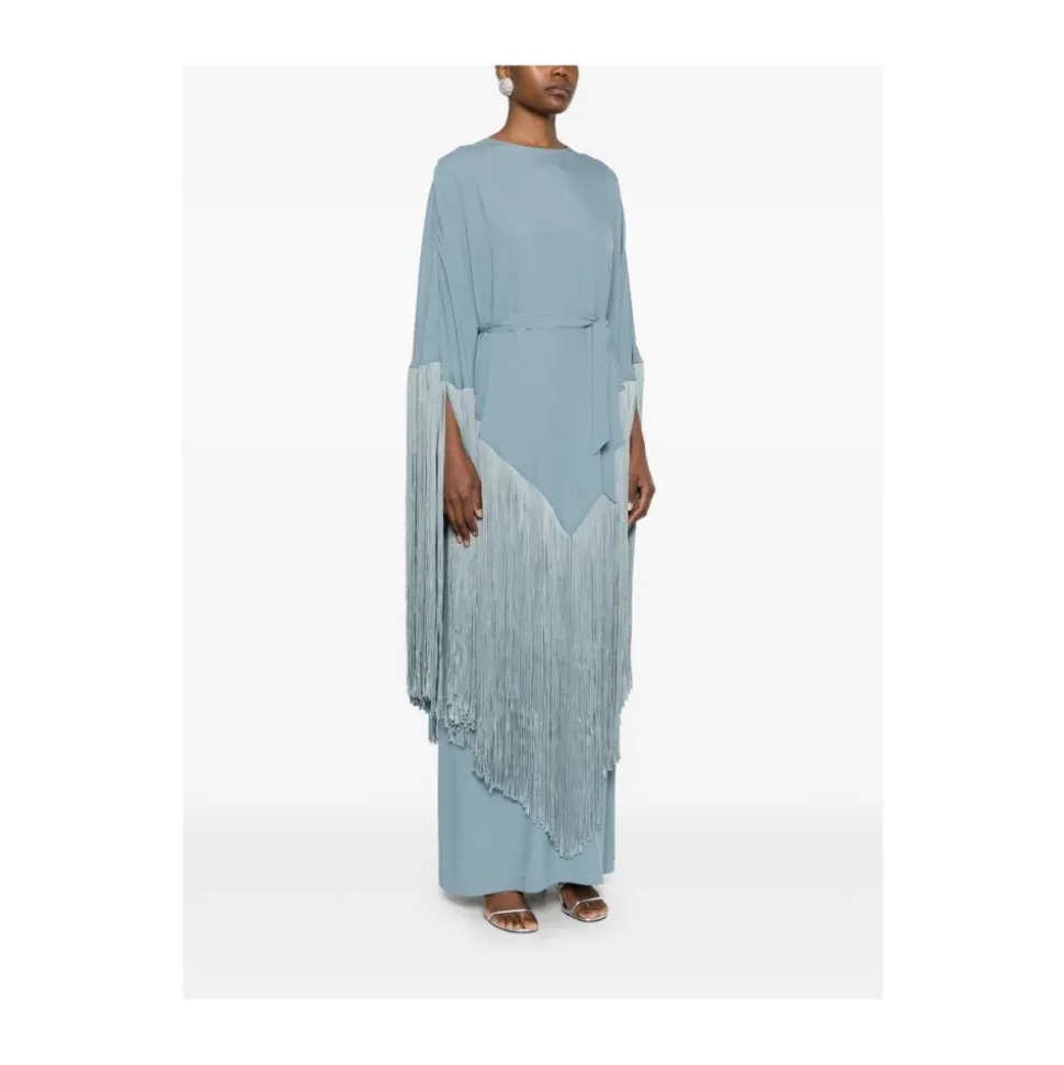 Grün Aqua Cape Ärmel Fransen Kleid