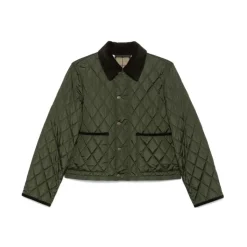 Grüne Steppjacke mit Cordkragen