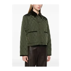 Grüne Steppjacke mit Cordkragen