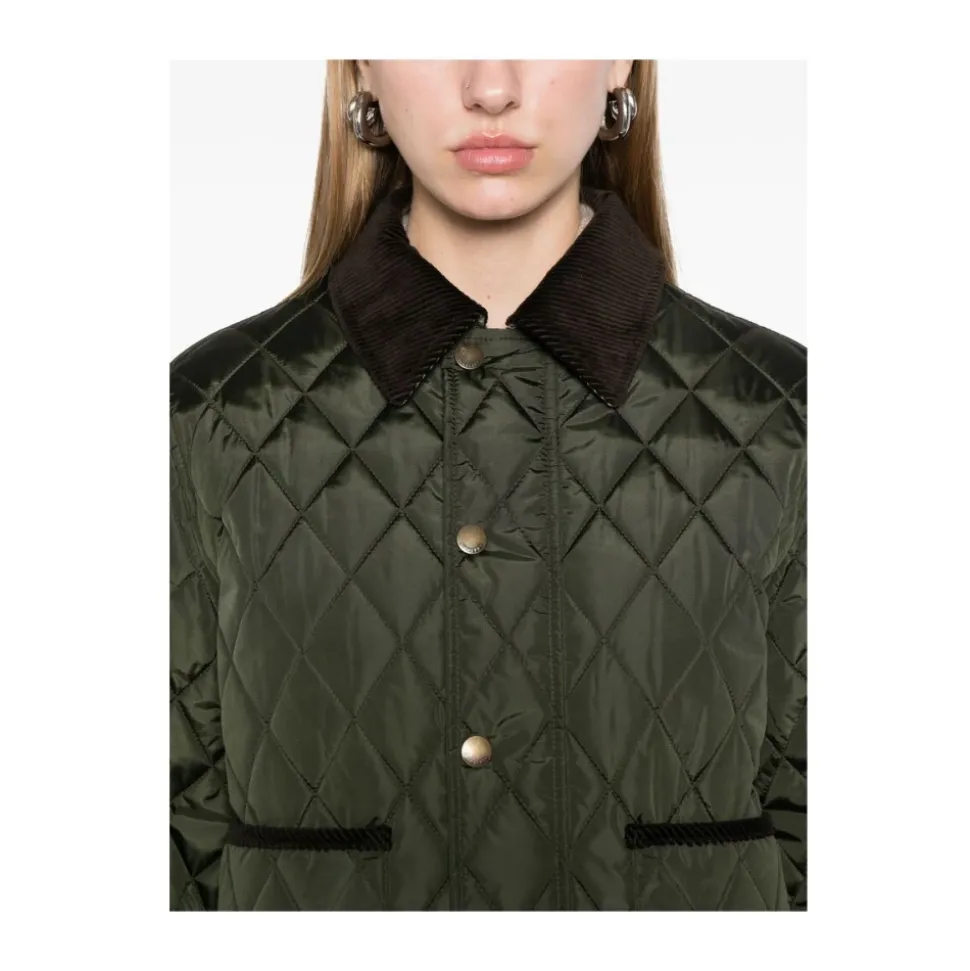 Grüne Steppjacke mit Cordkragen