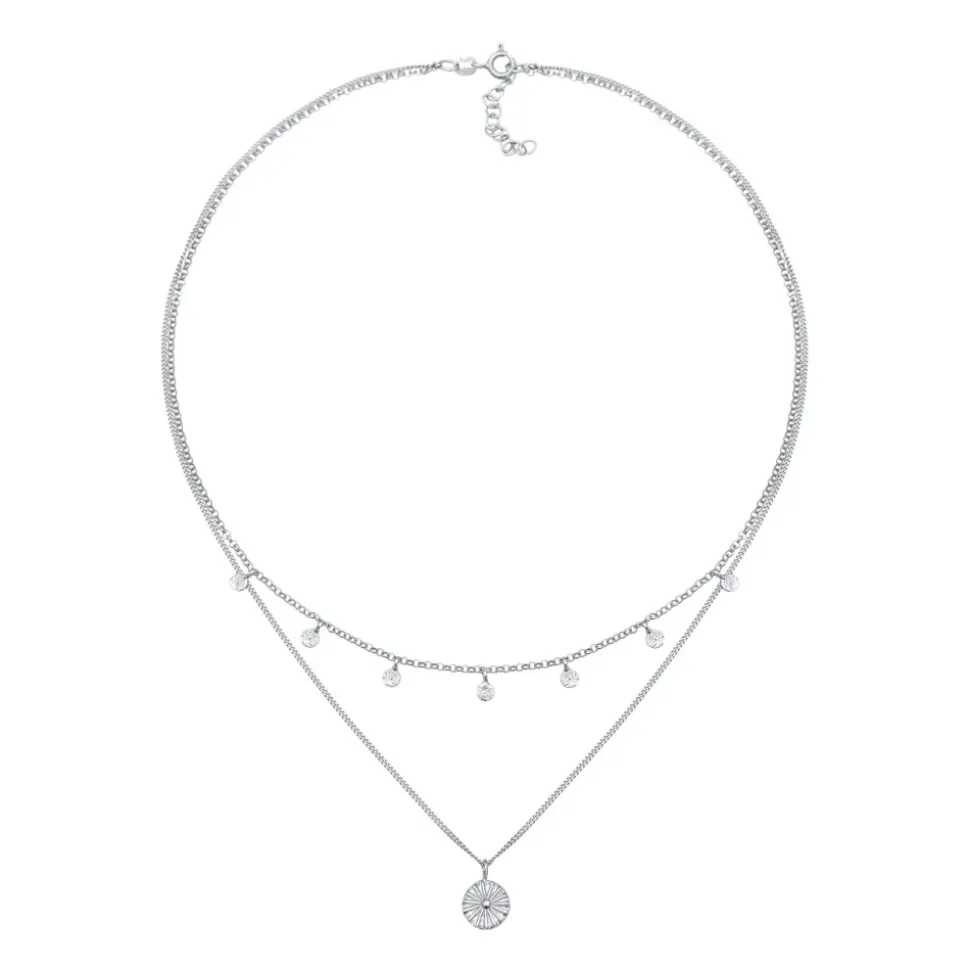 Halskette Layer Plättchen Disc Sonne 925 Silber