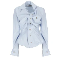 Hellblaue Asymmetrische Kragenbluse