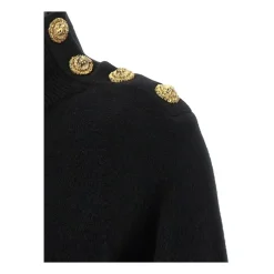 High-Neck Coin-Button Sweater