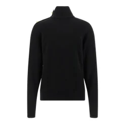 High-Neck Coin-Button Sweater