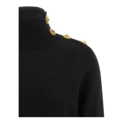 High-Neck Coin-Button Sweater