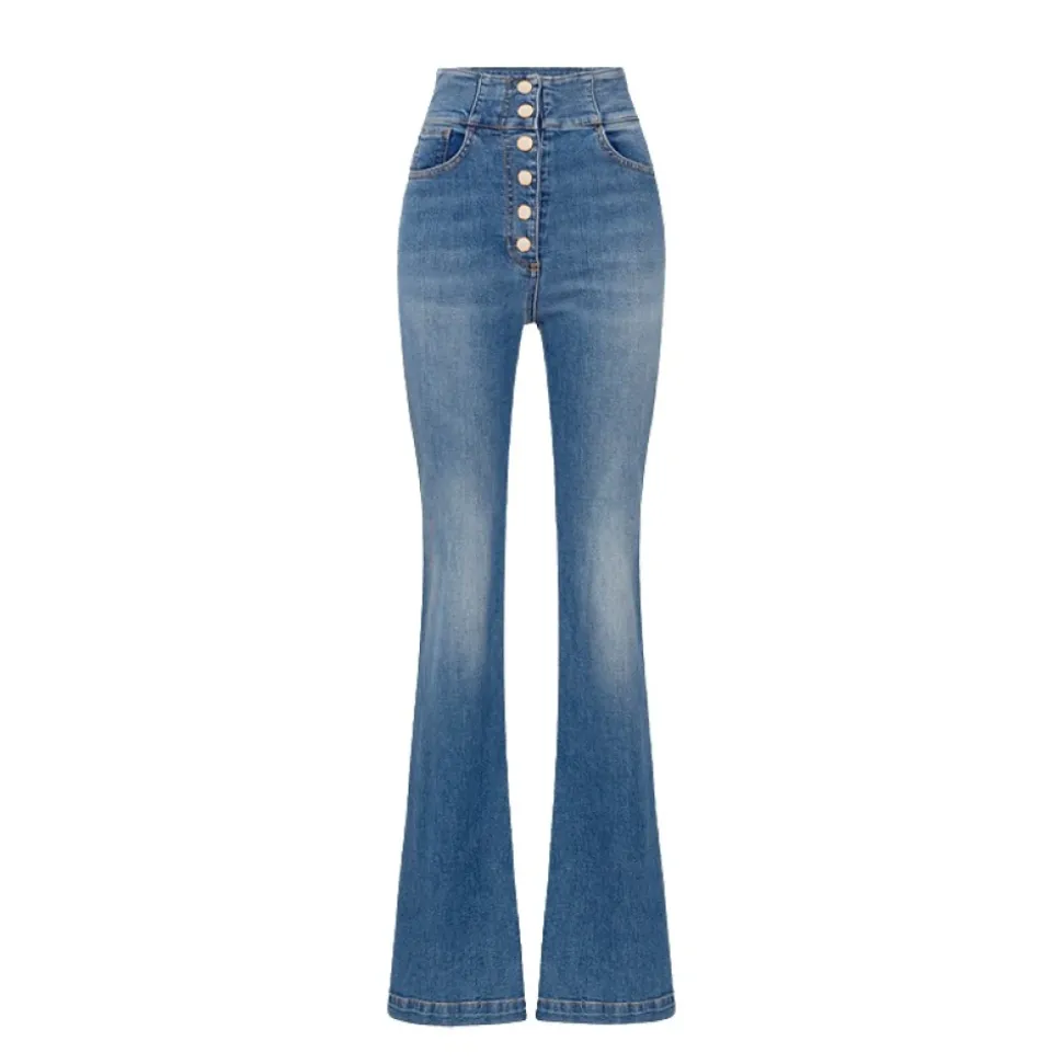 High-Waisted Stretch Cotton Palazzo Jeans