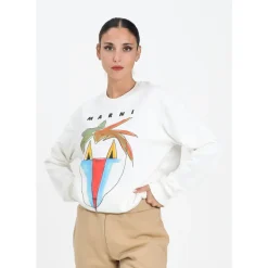 Jungle Grafik Weißer Rundhalsausschnitt Pullover