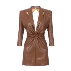 Kleid in Knitterlederoptik mit Revers