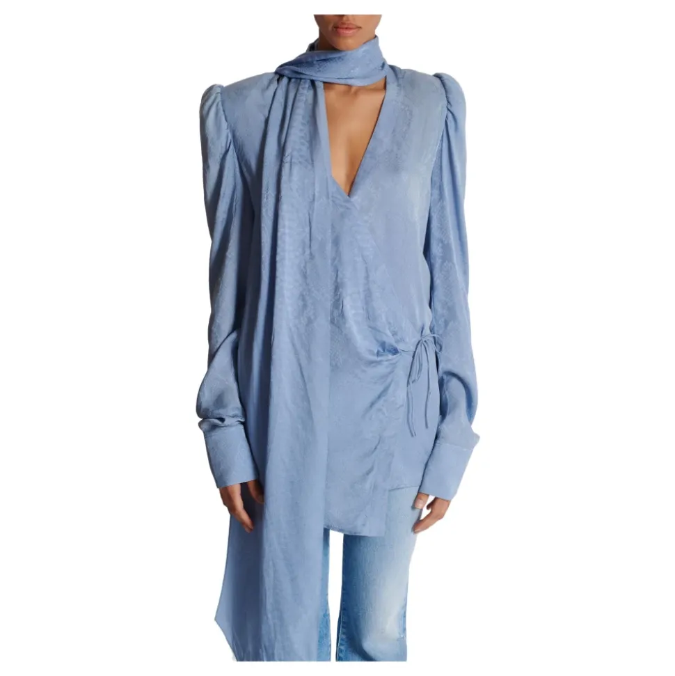 Kleid mit Schlangenmuster aus Seidenjacquard und Bindedetail