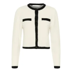 Kontrast-Strickjacke in Ivory/Black Kombination