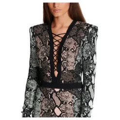 Kurzes Kleid mit Schnürung und Schlangenleder-Jacquardmuster