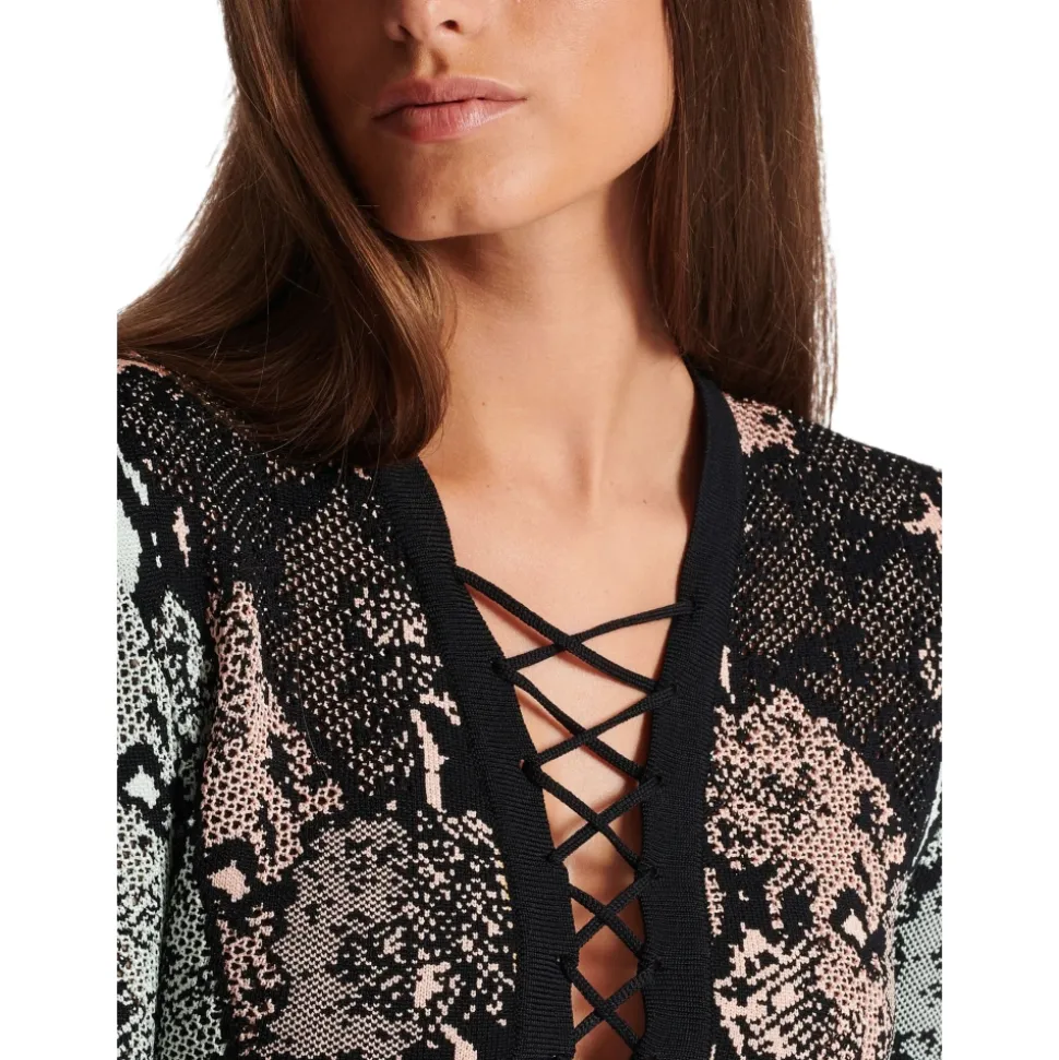Kurzes Kleid mit Schnürung und Schlangenleder-Jacquardmuster