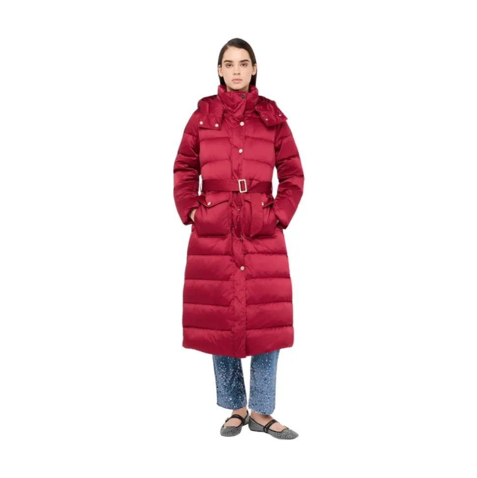 Lange Daunenjacke mit Kapuze