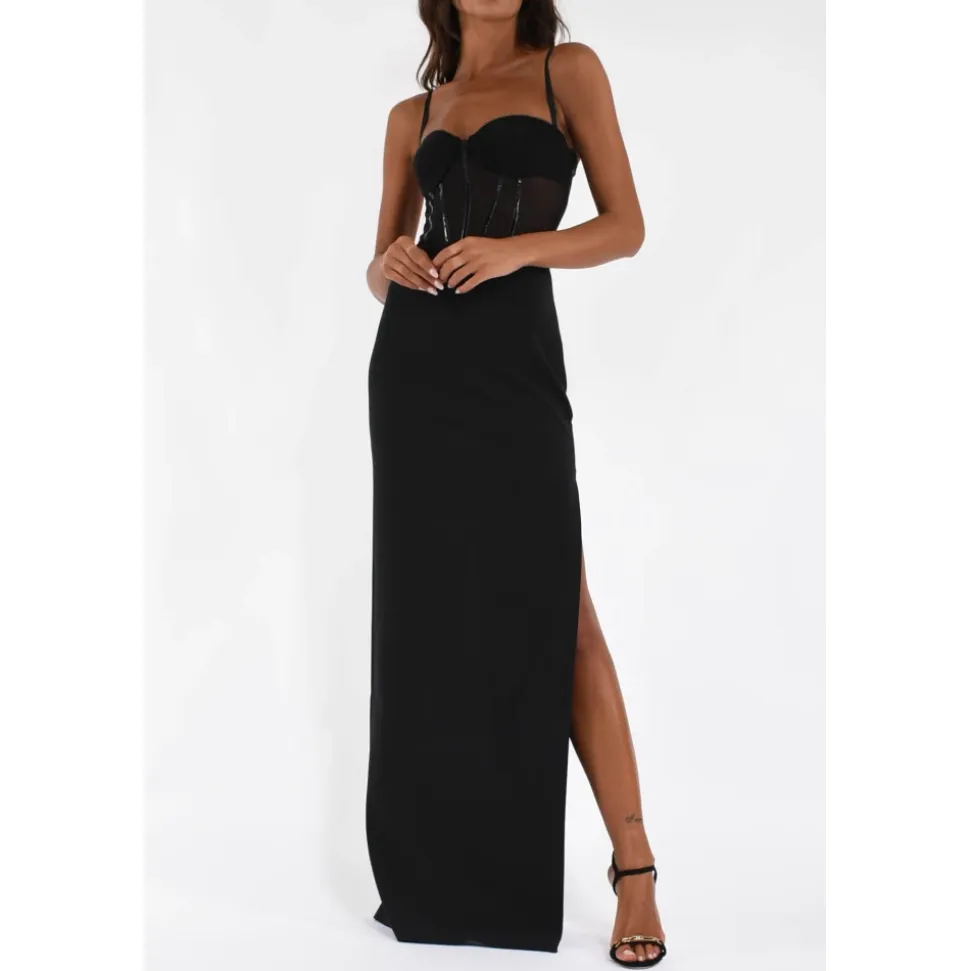 Langes Kleid aus Crêpe und Tüll