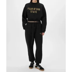 Logo Fleece Cropped Sweatshirt Schwarz