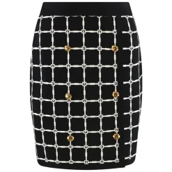 Logo-Jacquard-Minirock mit goldenen Knöpfen