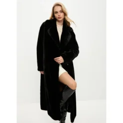 Luxuriöser Kunstpelzmantel Freya - Schwarz