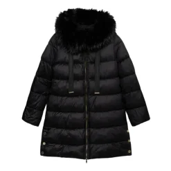 Midi-Daunenjacke mit Kapuze und Fellbesatz