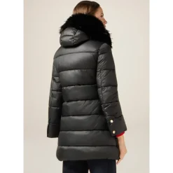 Midi-Daunenjacke mit Kapuze und Fellbesatz