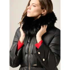 Midi-Daunenjacke mit Kapuze und Fellbesatz