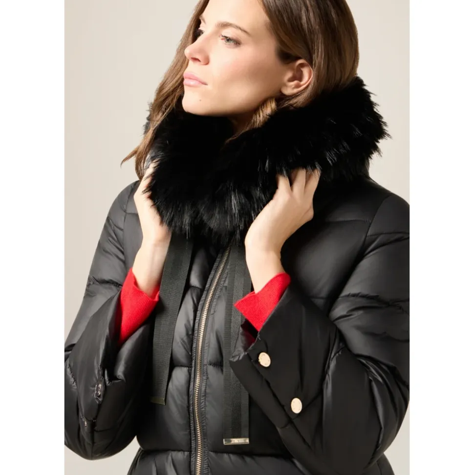 Midi-Daunenjacke mit Kapuze und Fellbesatz
