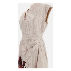 Midikleid mit Blumenmuster aus strukturiertem Satin mit Drapierung