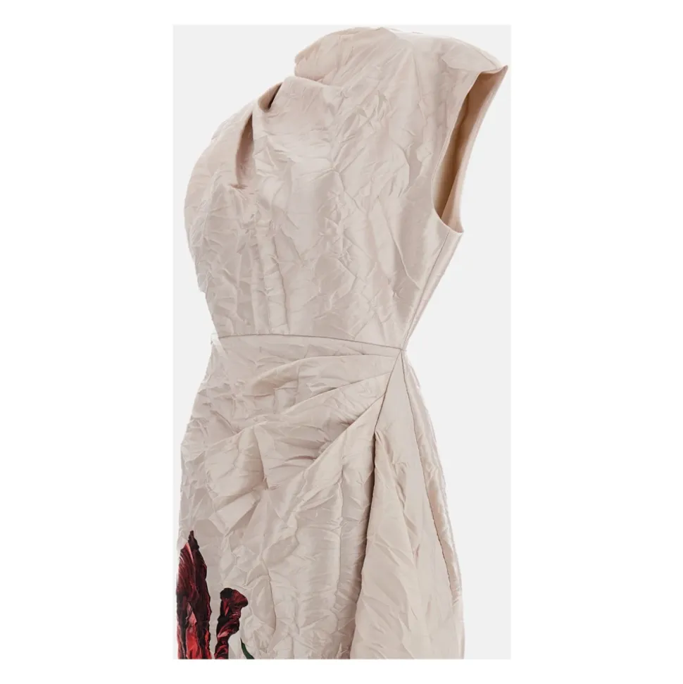Midikleid mit Blumenmuster aus strukturiertem Satin mit Drapierung