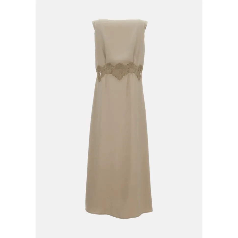 Midikleid mit V-Ausschnitt und Spitzeneinsatz