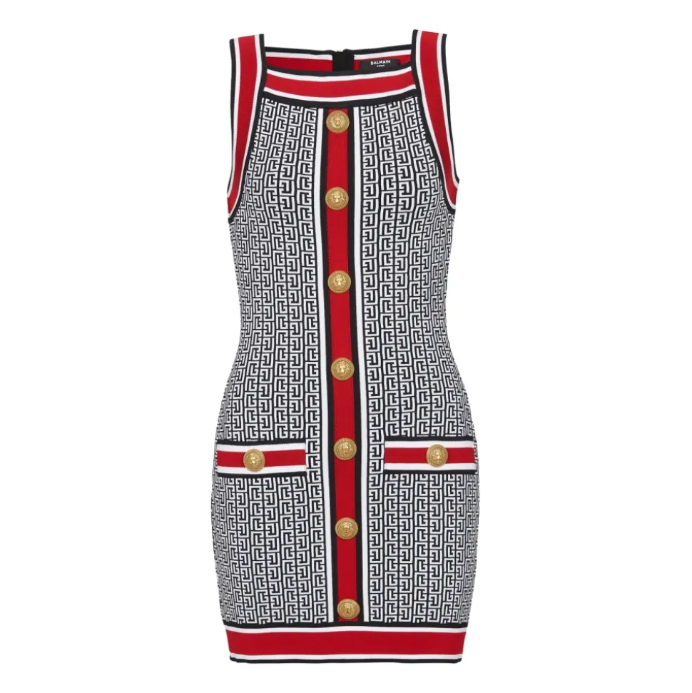 Monogramm Strickkleid mit Löwenkopfknöpfen