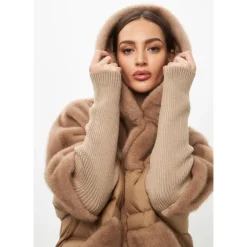 Oversized Kunstfelljacke - Beige