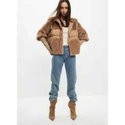 Oversized Kunstfelljacke - Beige