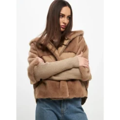Oversized Kunstfelljacke - Beige