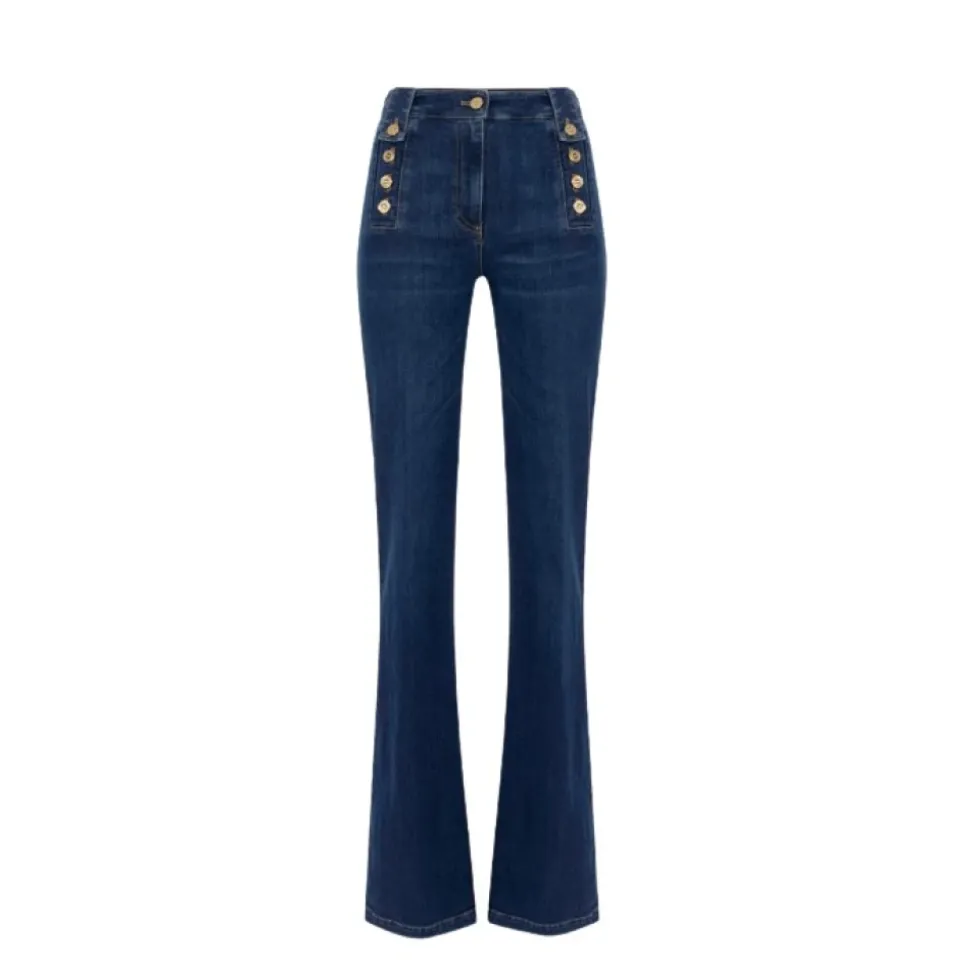 Palazzo Denim Hose mit Goldknöpfen
