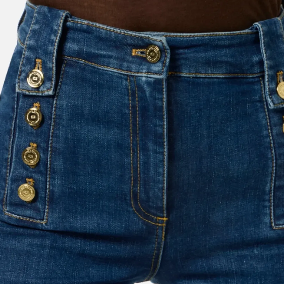 Palazzo Denim Hose mit Goldknöpfen