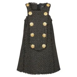 Ärmelloses Lurex-Tweed-Kleid mit Knöpfen