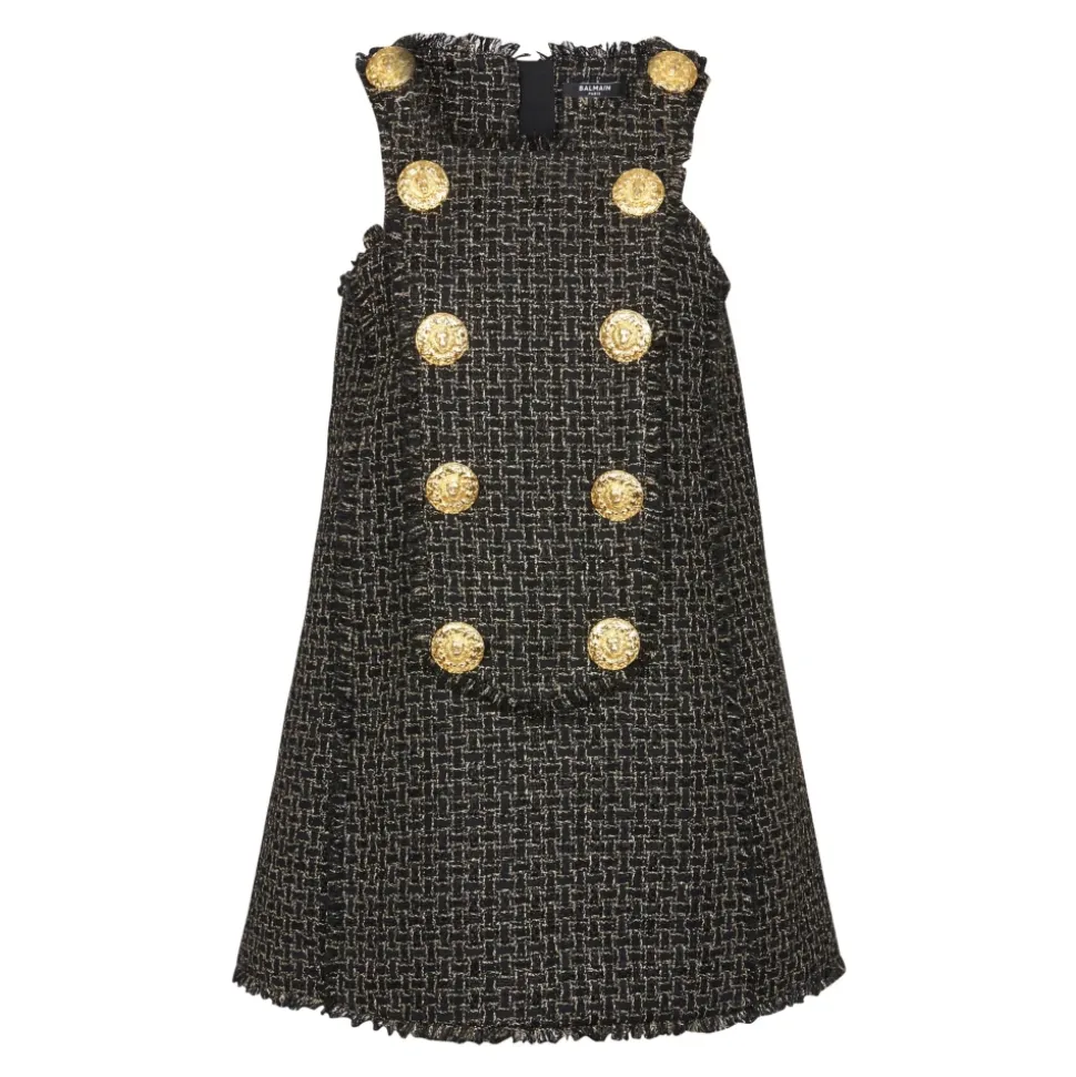Ärmelloses Lurex-Tweed-Kleid mit Knöpfen
