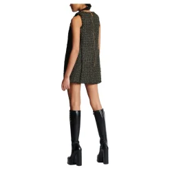 Ärmelloses Lurex-Tweed-Kleid mit Knöpfen