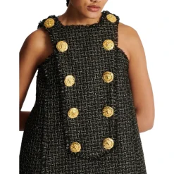 Ärmelloses Lurex-Tweed-Kleid mit Knöpfen