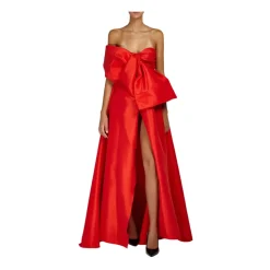 Rotes Elegantes Langes Kleid mit Seitenschlitz und Vorderer Schleife