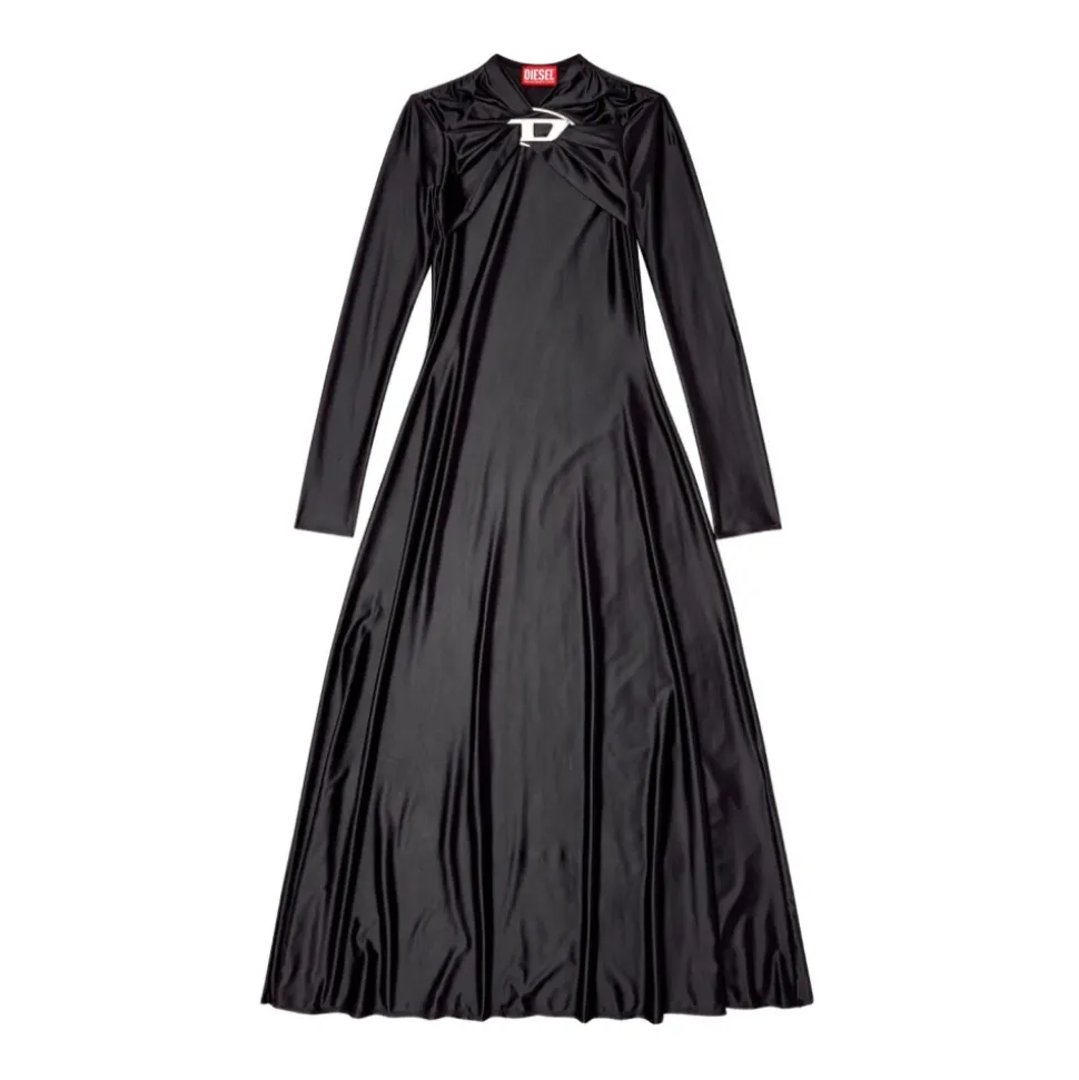 Satin Twist-Neck A-Linien Kleid