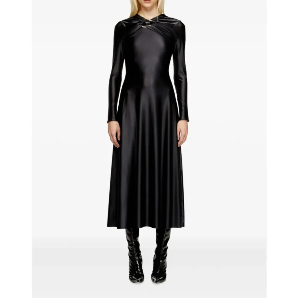 Satin Twist-Neck A-Linien Kleid