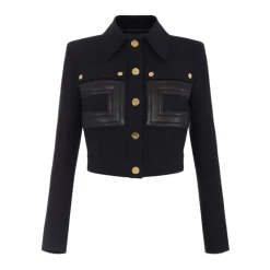 Schwarze Crop-Jacke mit Kontrastknöpfen