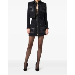 Schwarze Crop-Jacke mit Kontrastknöpfen